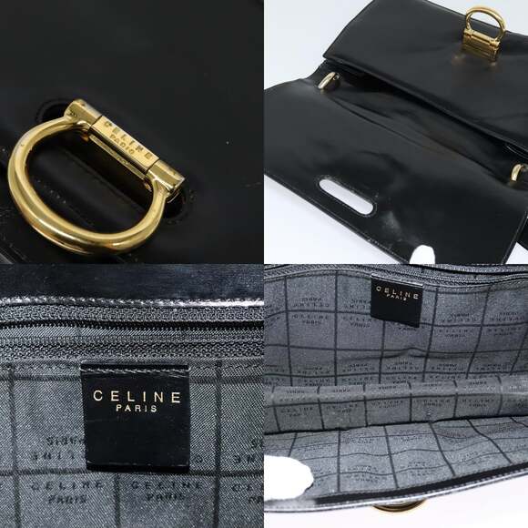 CELINE Shoulder Bag Leather Black Gold - Picture 11 of 12